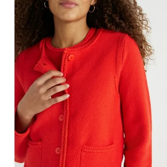 Free Assembly Womens Crochet Trim Cardigan Sweater Long Sleeves Red Alert Sz M - Picture 4 of 7